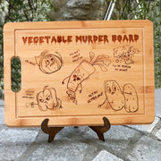 Engraved Bamboo Cutting Board with Vegetable Murder Design Non-Stick Kitchen Decor