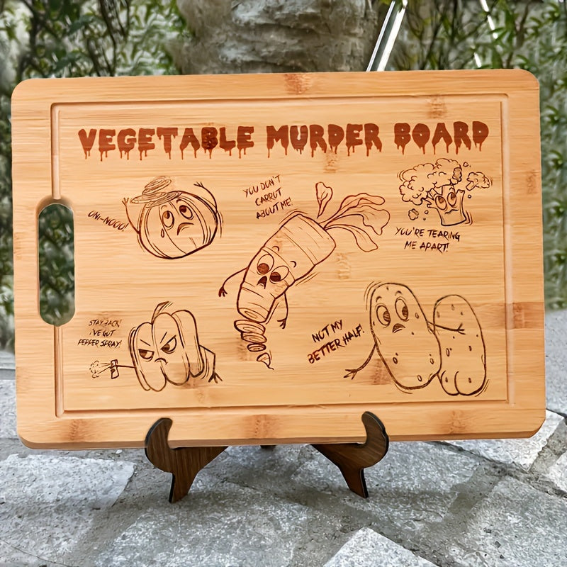 Engraved Bamboo Cutting Board with Vegetable Murder Design Non-Stick Kitchen Decor
