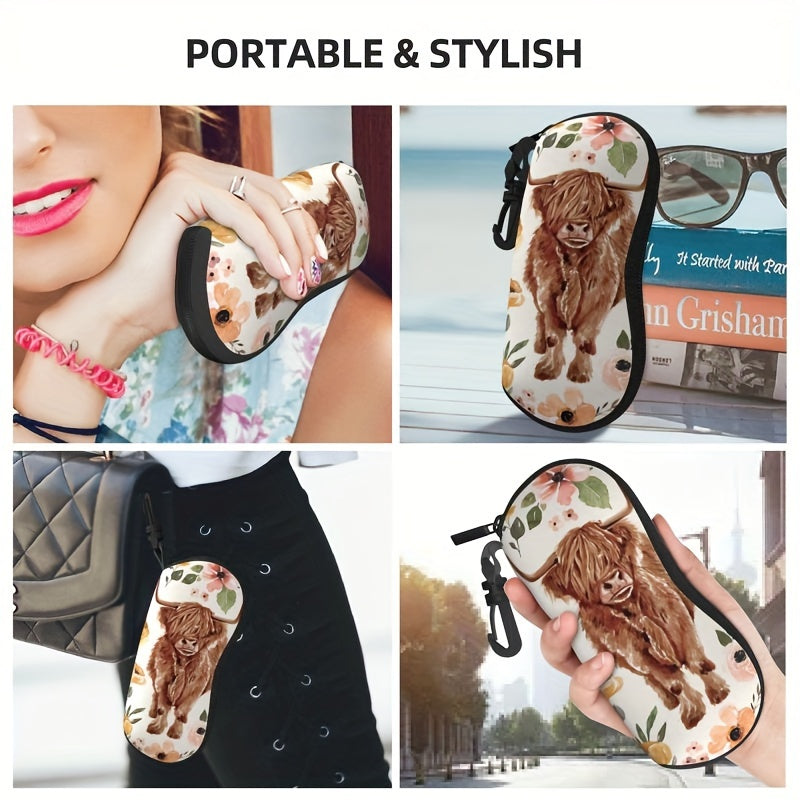 Eyeglasses Case with Boho Floral Design Zipper Pouch for Men and Women