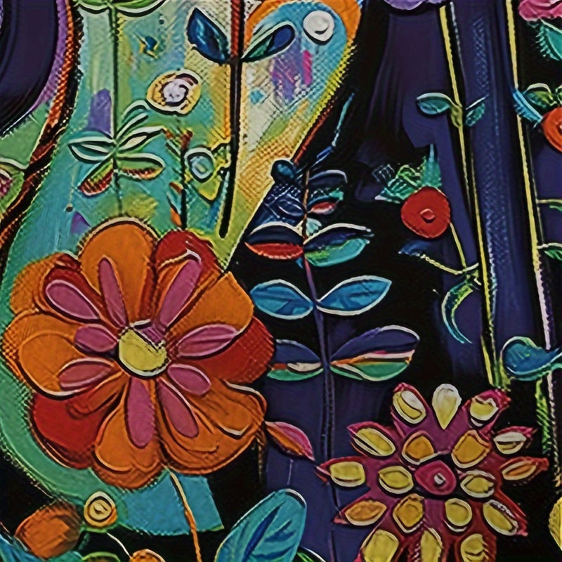 Linen Apron with Retro Cat Painting Pattern for Kitchen Cooking and Cleaning