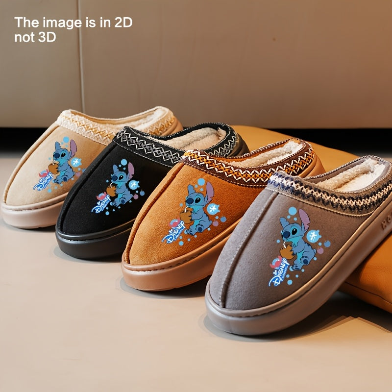 Unisex Plush Slippers Warm Fleece Cartoon Print Non-Slip Indoor Shoes
