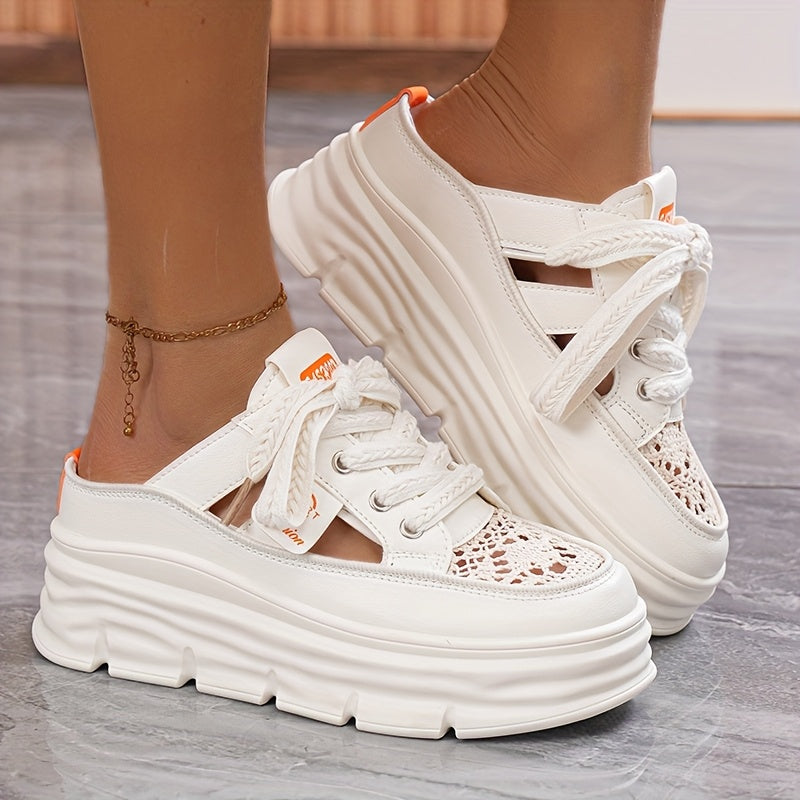 Women's Flat Sandals White Beige Hollow Out Breathable Casual Shoes