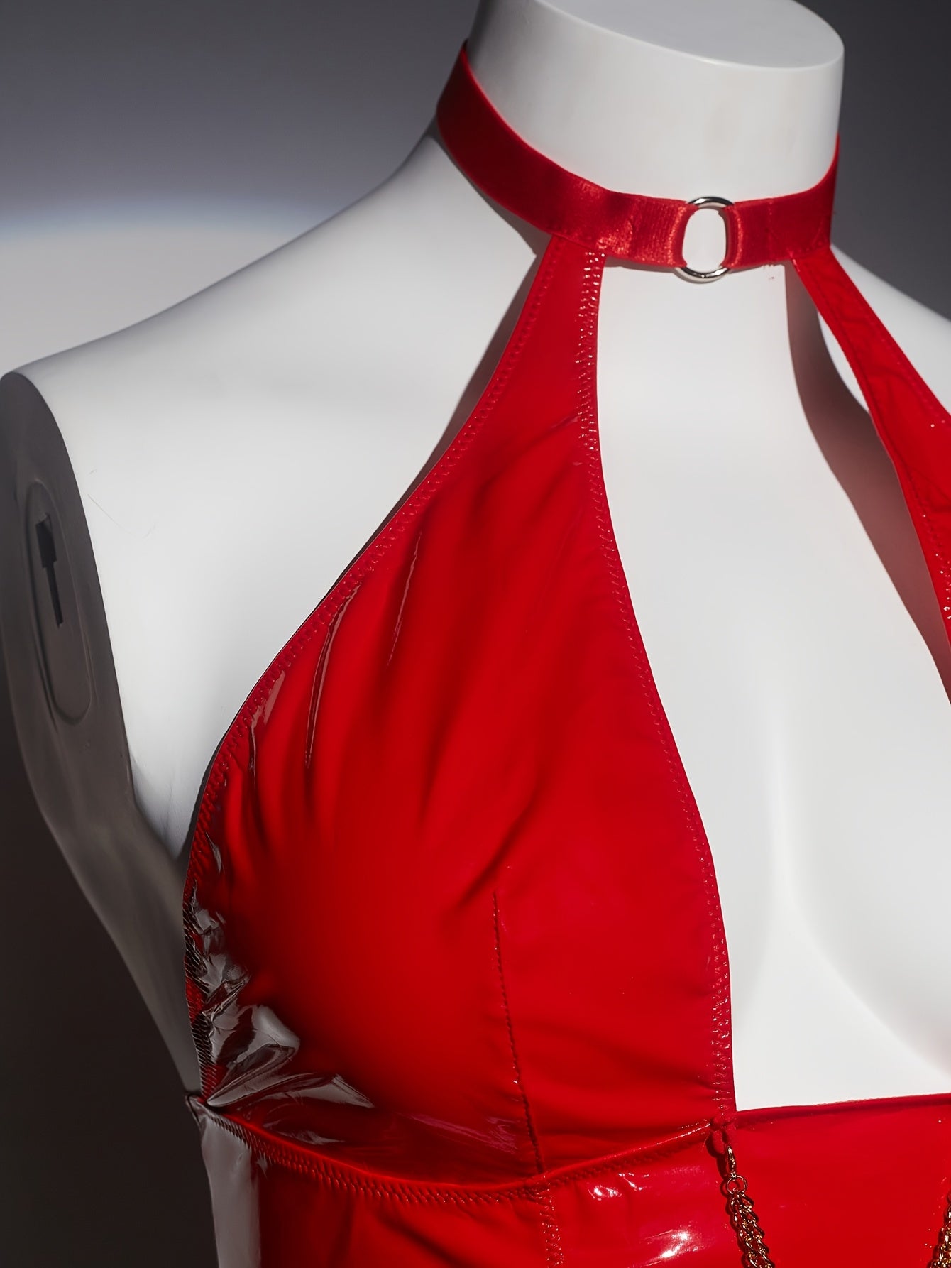 Women's Plus Size Red Glossy PU One-Piece Swimsuit with Cross-Back Design