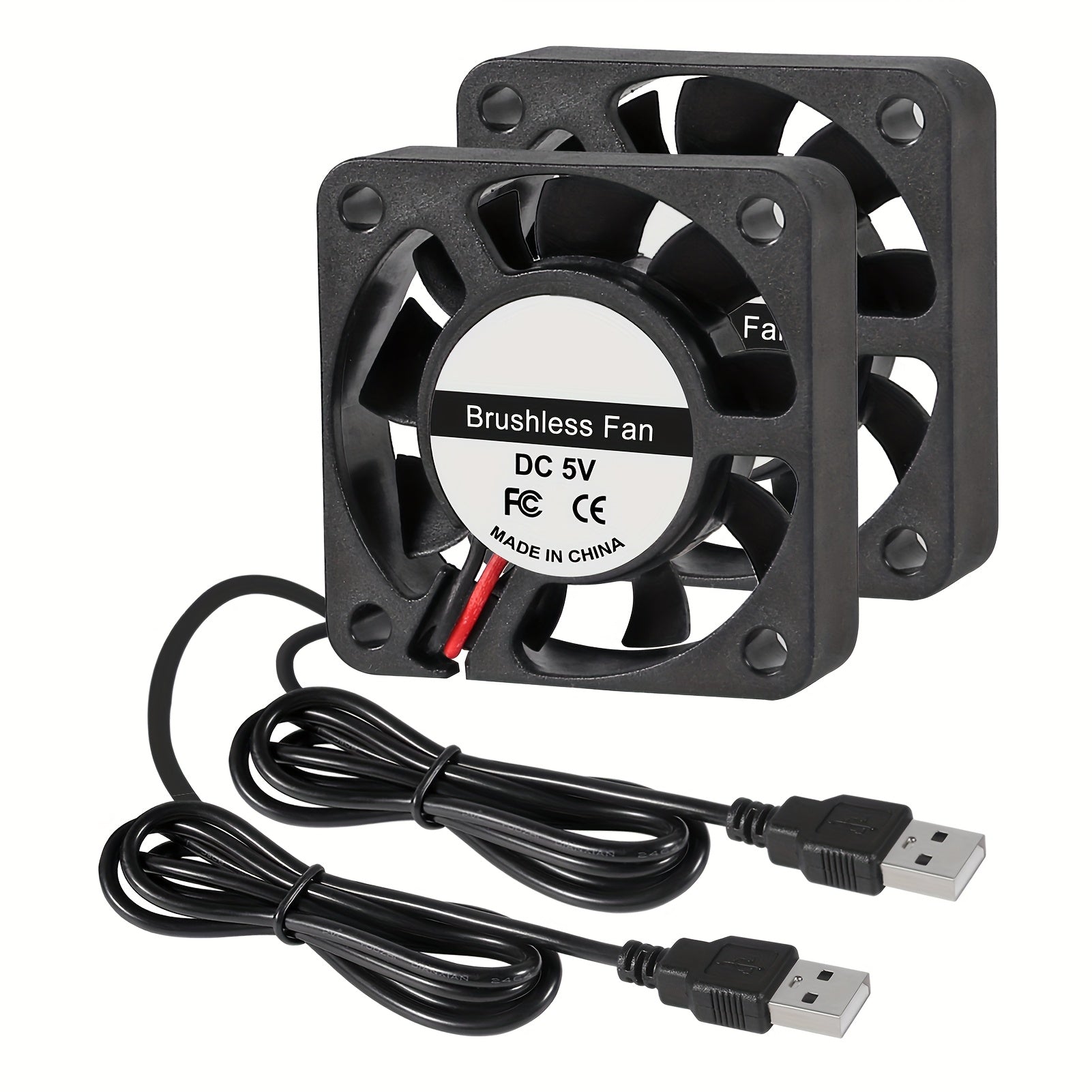 Set of 2 40mm x 10mm USB Brushless Cooling Fans Black Red White Wires