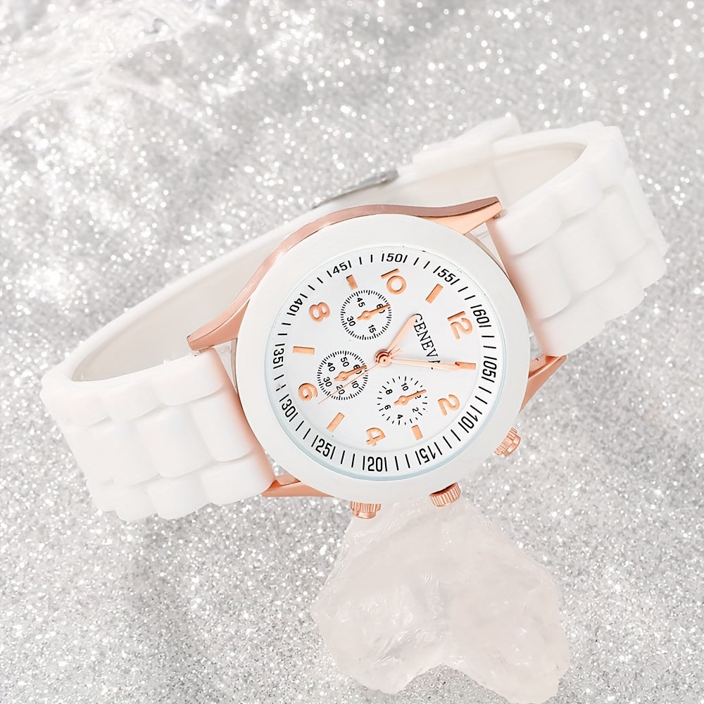 Set of 5 Women's Quartz Watches with Silicone Straps and Bracelets for Gift