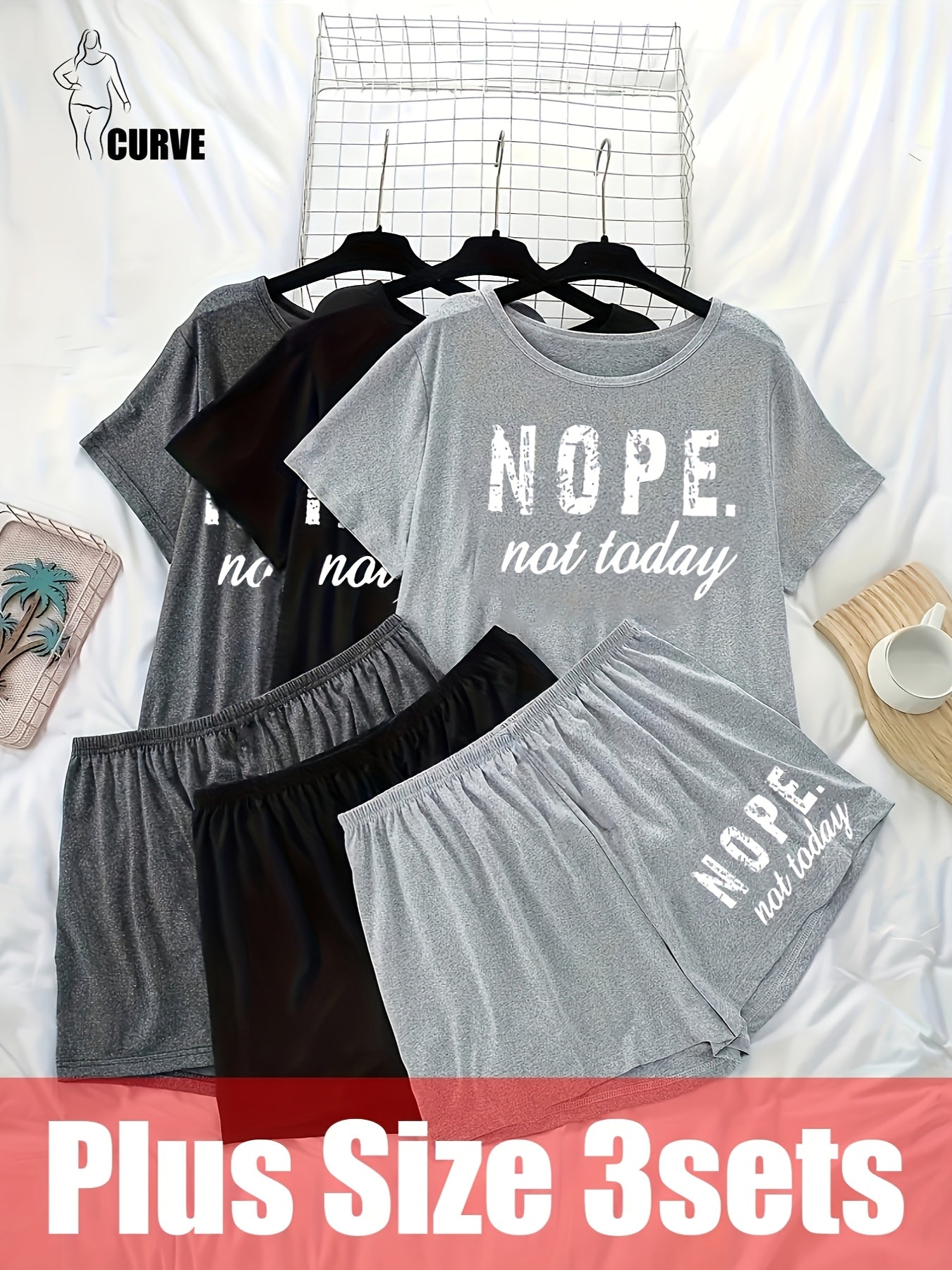 Women's Plus Size Pajama Set Lounge Wear Short Sleeve Top Shorts 3 Colors