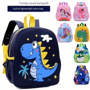 Mochila infantil de dinosaurio, a prueba de agua, de nylon, con correas ajustables, lavable a máquina, con detalles en azul y amarillo