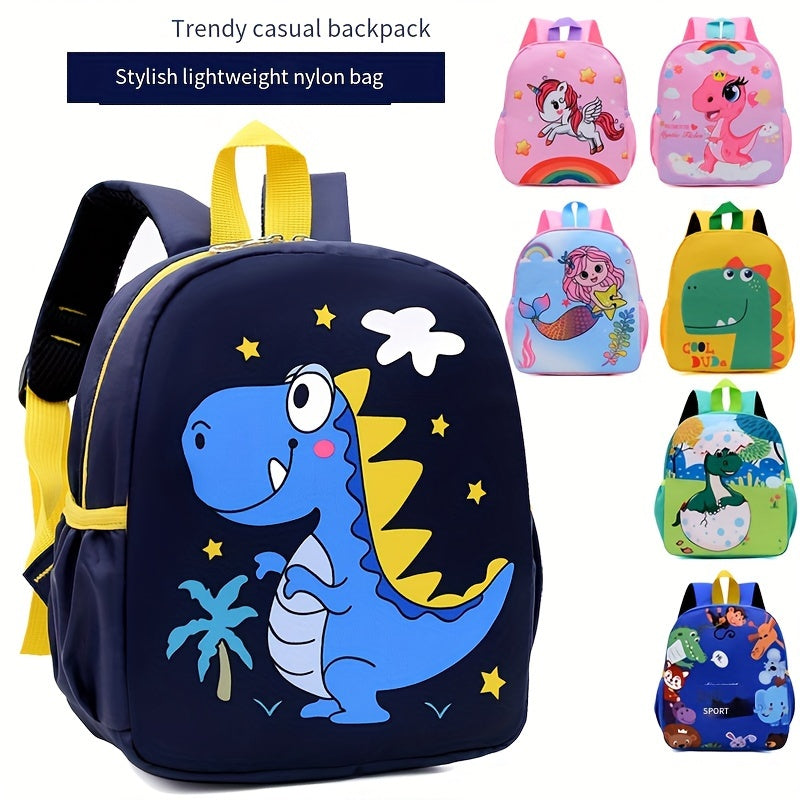 Kids' Dinosaur Backpack Waterproof Nylon Adjustable Straps Machine Washable Blue Yellow Accents