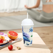 16.9oz Plastic Tumbler with Lid for Coffee and Juice, Ocean-Inspired, Outdoor and Office Use