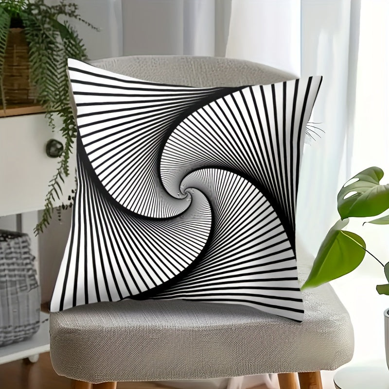Contemporary Geometric Throw Pillow Cover 44.96x44.96 cm Black White Striped Dotted Grid