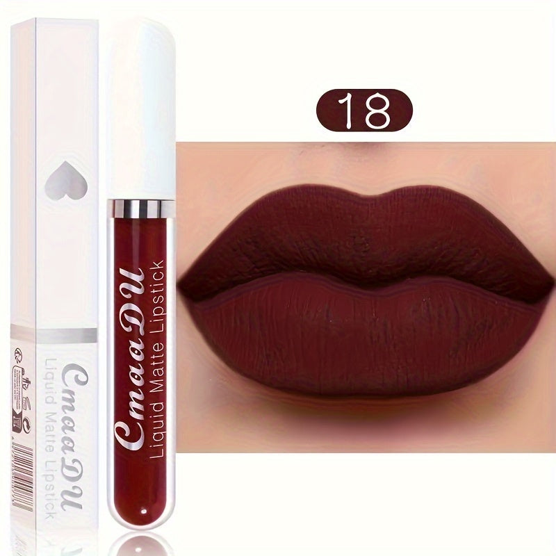 Labial líquido mate impermeable para mujer, 18 colores, hidratante, de secado rápido