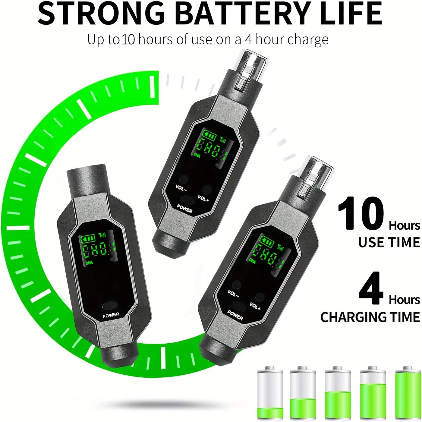 Wireless Microphone System with XLR and Guitar Transmitter Receiver Rechargeable