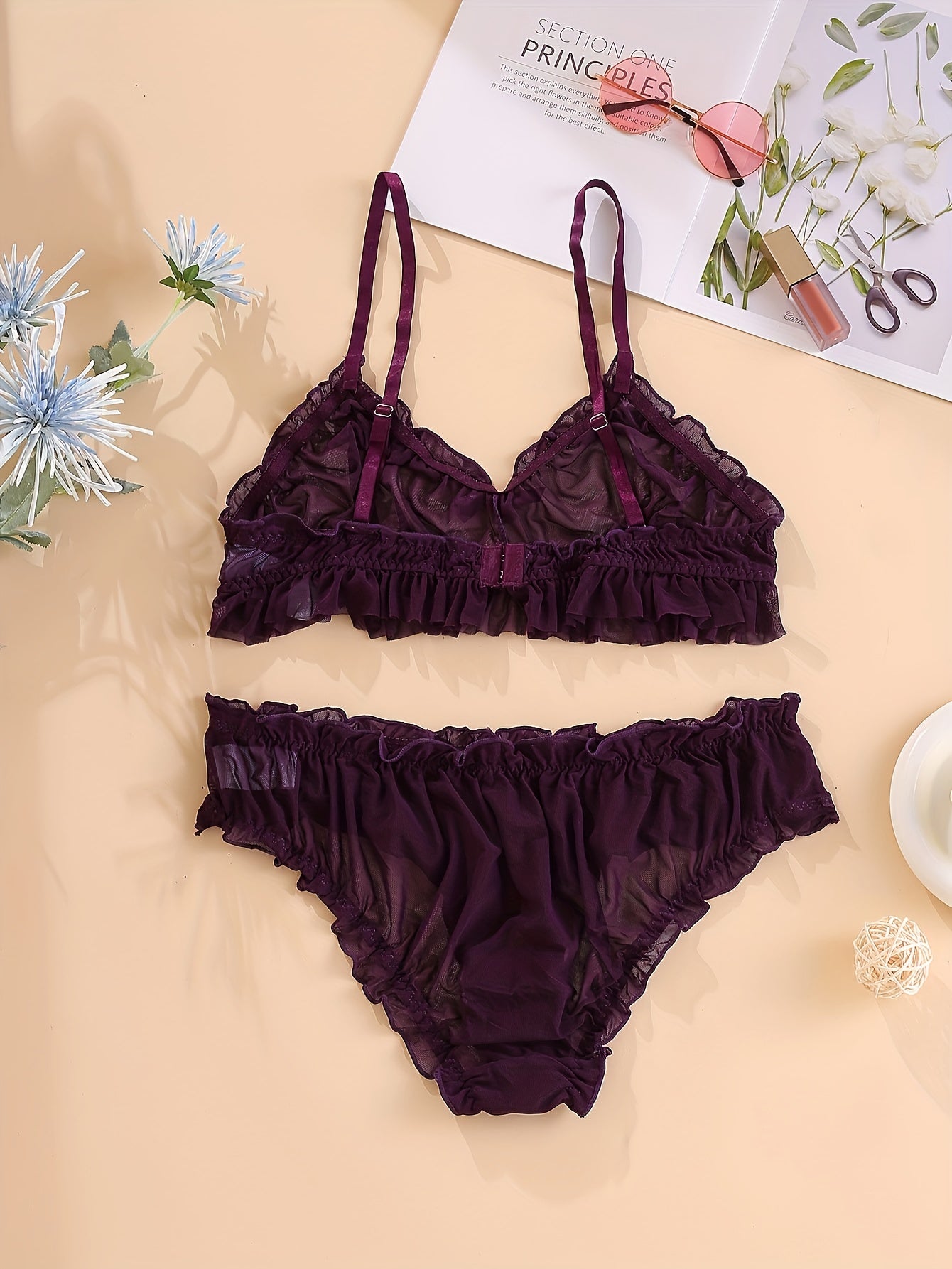 Conjunto de ropa interior de encaje transparente para mujer en talla grande