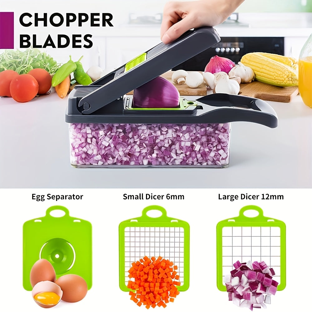 16-Piece Vegetable Slicer and Dicer Set with Interchangeable Blades and Container