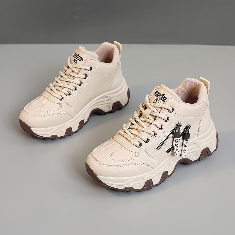 Women's White Platform Sneakers with Cushioned Sole and Chunky Design