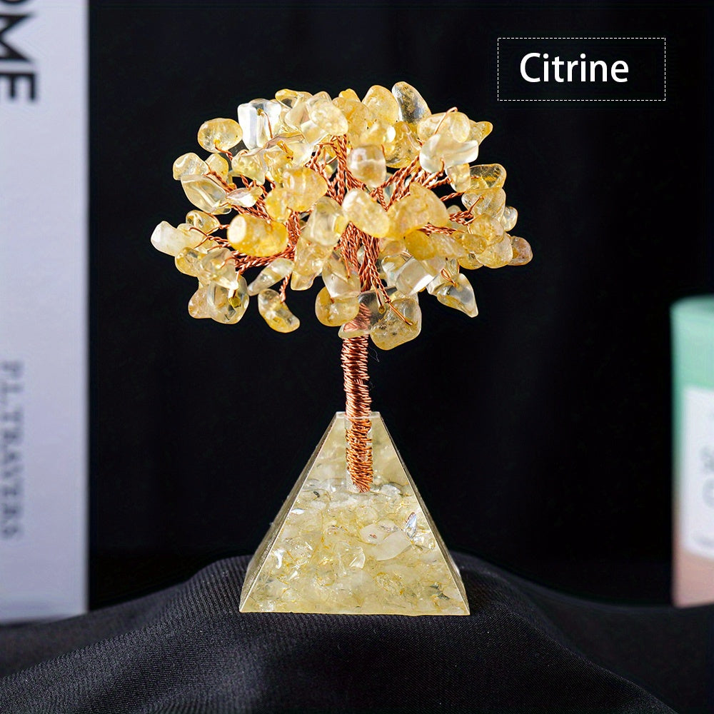 Decoración de árbol de cristal con base de pirámide de piedra natural para meditación, alineación de chakras, Feng Shui
