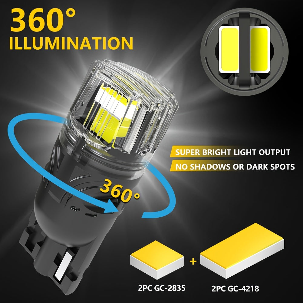 2Pcs White LED T10 Canbus Car Bulb Error-Free Side Marker Number Plate Interior