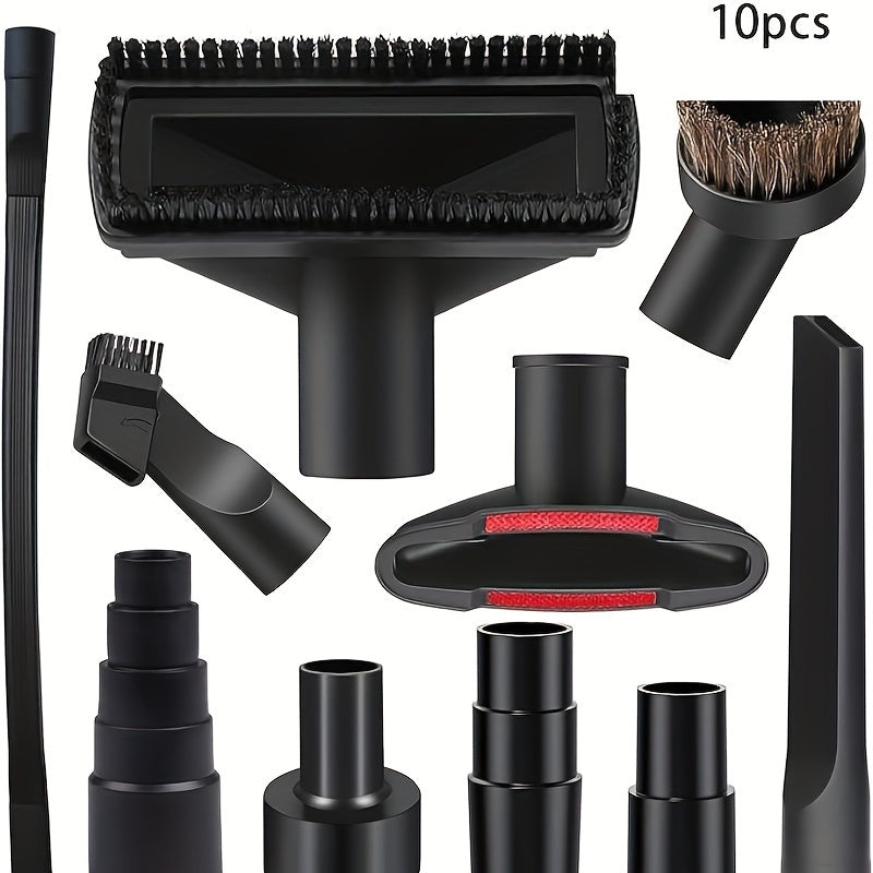 10-Piece Vacuum Cleaner Accessory Kit Plastic Hose Adapter Horsehair Brush Wet Dry Use