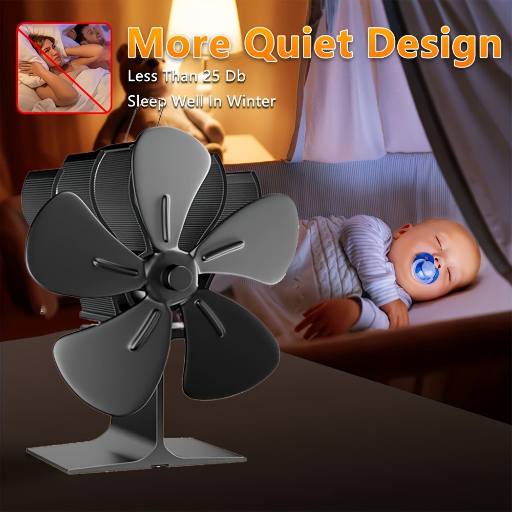 Tabletop 5-Blade Heat-Powered Fan for Continuous Warmth, Compact and Quiet