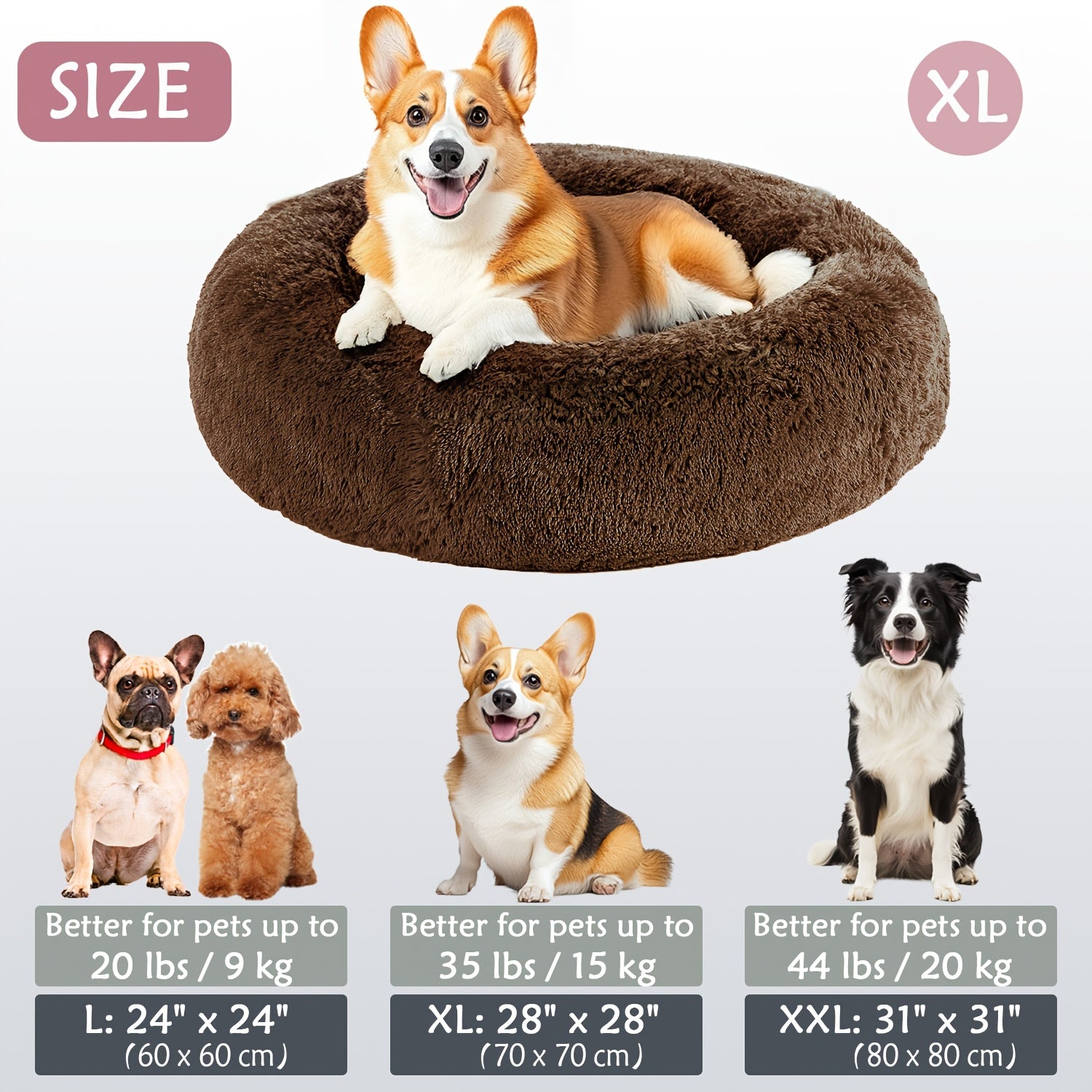 Round Dog Bed for Winter Indoor Use Polyester Non-Skid Bottom Small to Large Dogs