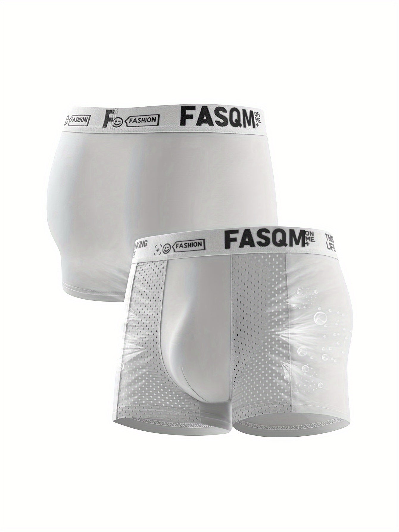 Men's Breathable Mesh Boxer Briefs Polyester Spandex Alphabet Print Contrast Mesh Sky Blue Black Gray