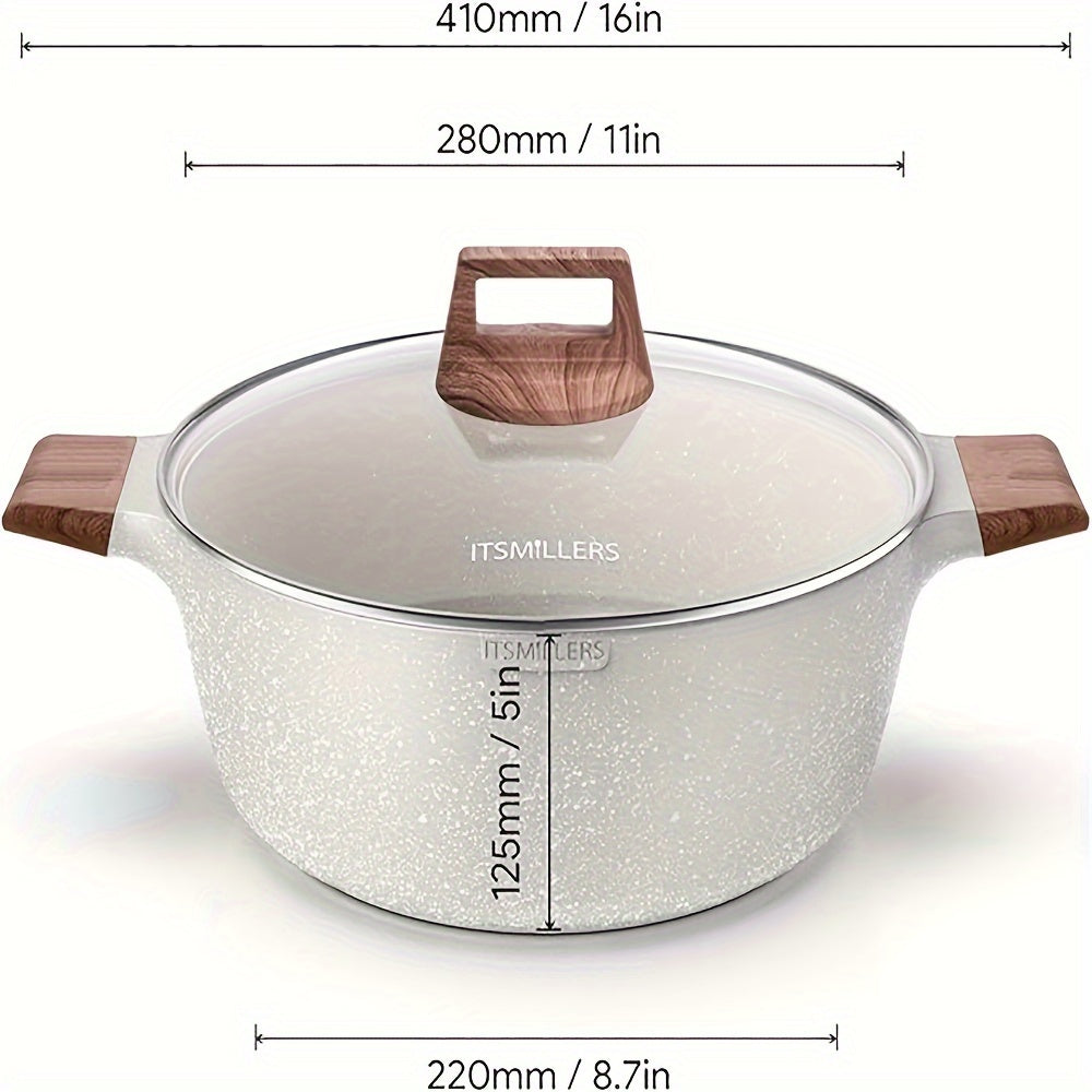 6QT Aluminum Ceramic Casserole Pot with Glass Lid Nonstick Induction Compatible