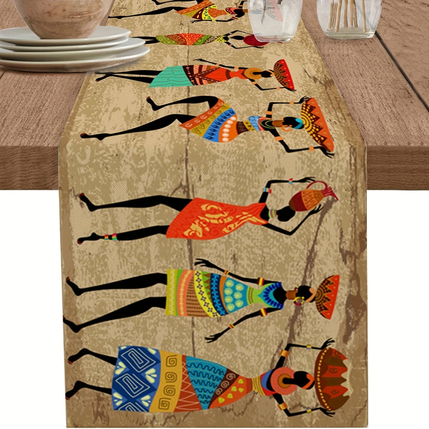 Polyester Table Runner with African Linen Design for Dining and Decor
