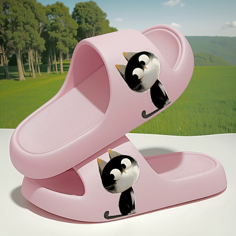 Women's Cat Slip-On Slippers EVA Indoor Outdoor House Shoes Black