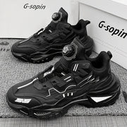 Men's Black Chunky Sneakers with Rotating Buckle Anti-Slip Breathable Fabric for Sports Outdoor