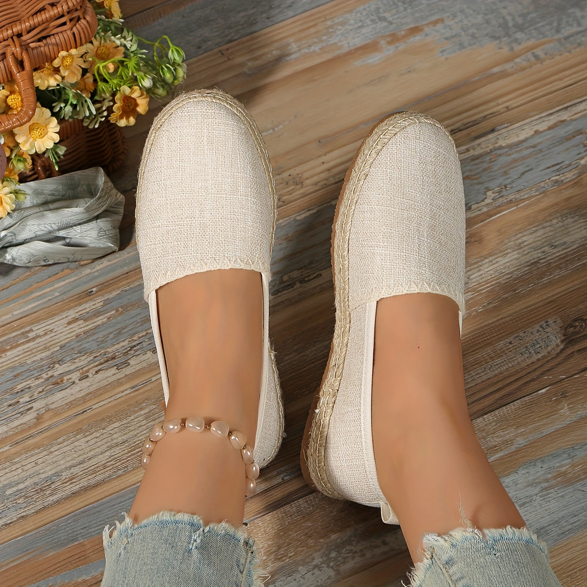 Women's Slip-On Loafers Beige Ivory Light Brown Cushioned Sole Casual Office Shoes