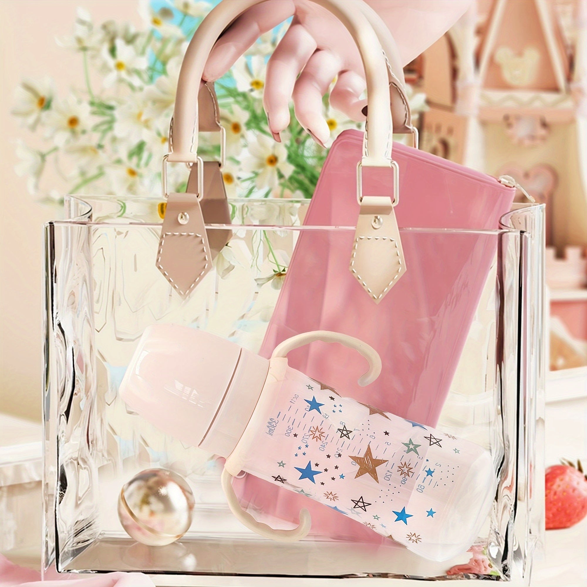 330ml Baby Feeding Bottle for 6-36 Months with Handle and Fairy Star Design in White Blue Pink