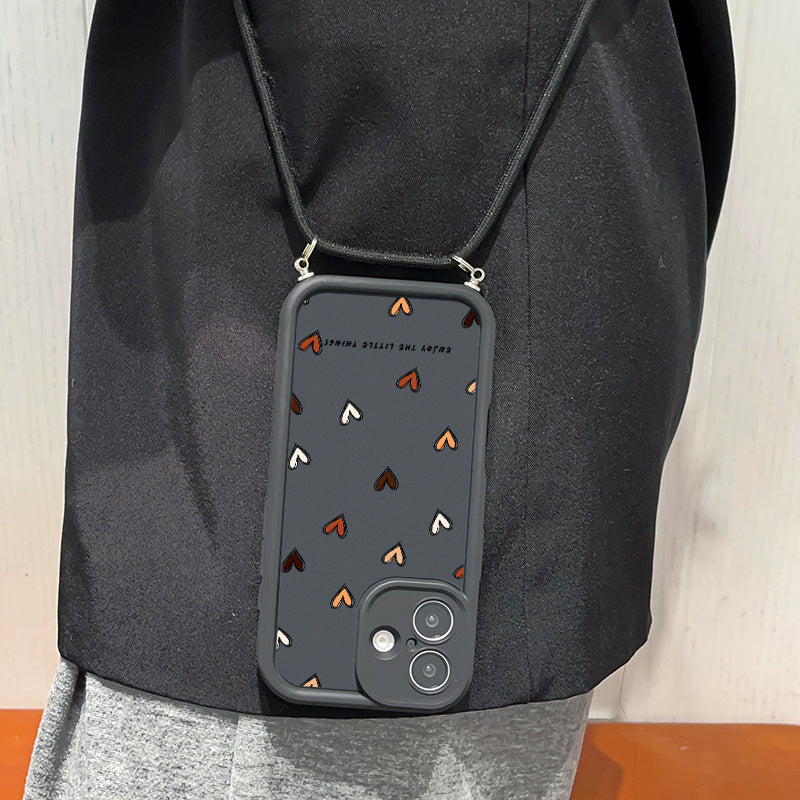 Heart Pattern Lanyard Phone Case for iPhone with Anti-Shock Shell and Lens Protection