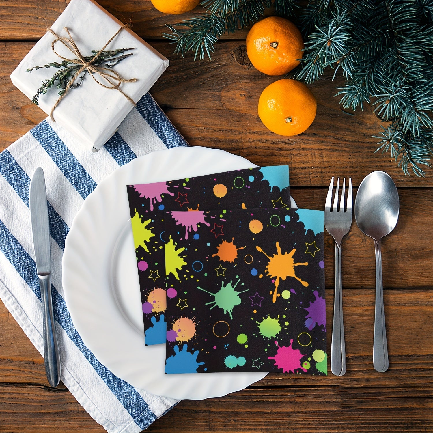 Rainbow Neon Glow Party Napkins Disposable Paper for Birthday, Festival, Soccer