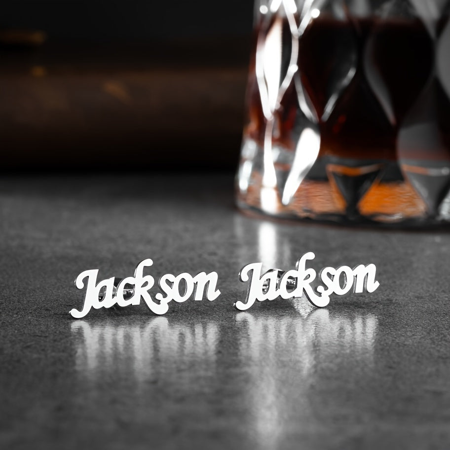 Gemelos personalizados con nombre para hombres y mujeres, accesorios de acero inoxidable para trajes de negocios, par