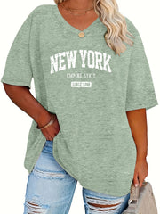 Plus Size Women's V-Neck T-Shirt Loose Off-Shoulder Casual Top
