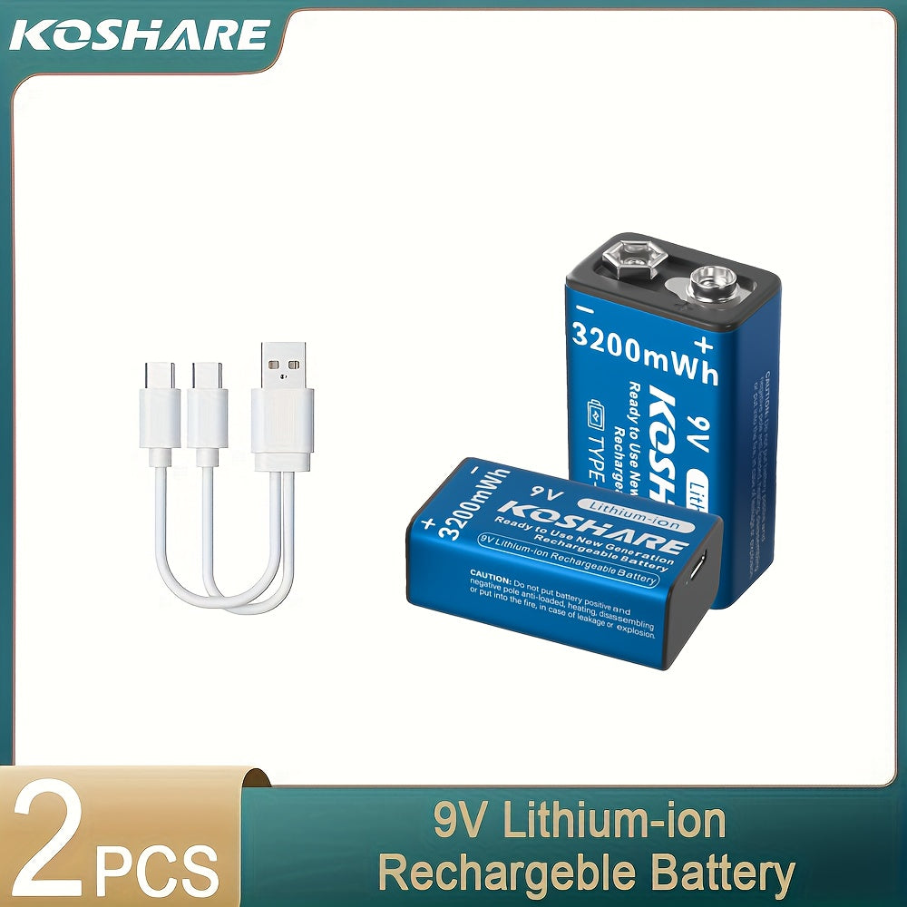 9V Rechargeable Lithium Battery with Type-C Charging for Devices and Events
