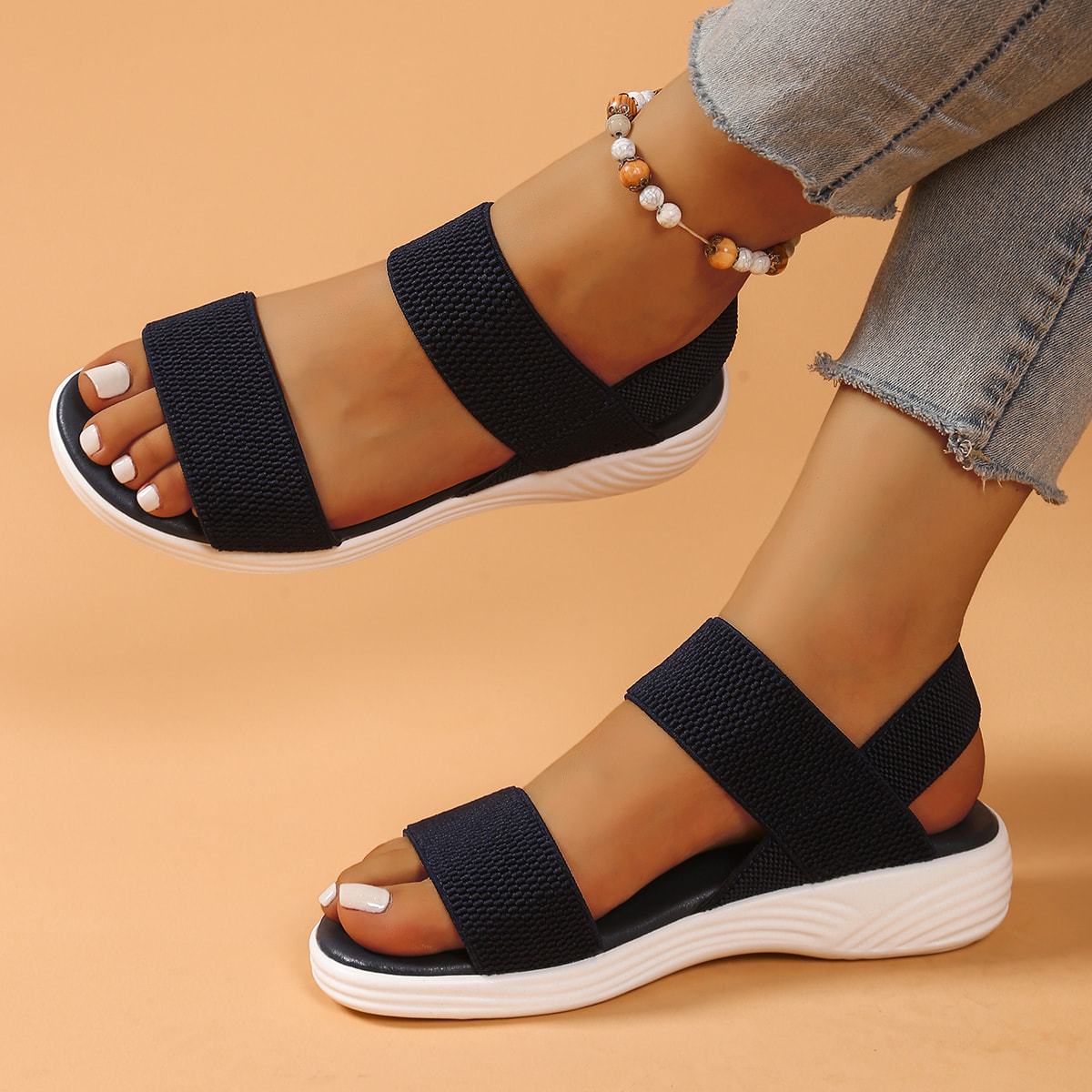 Women's Black Open-Toe Slide Sandals with White Sole Casual Summer Footwear