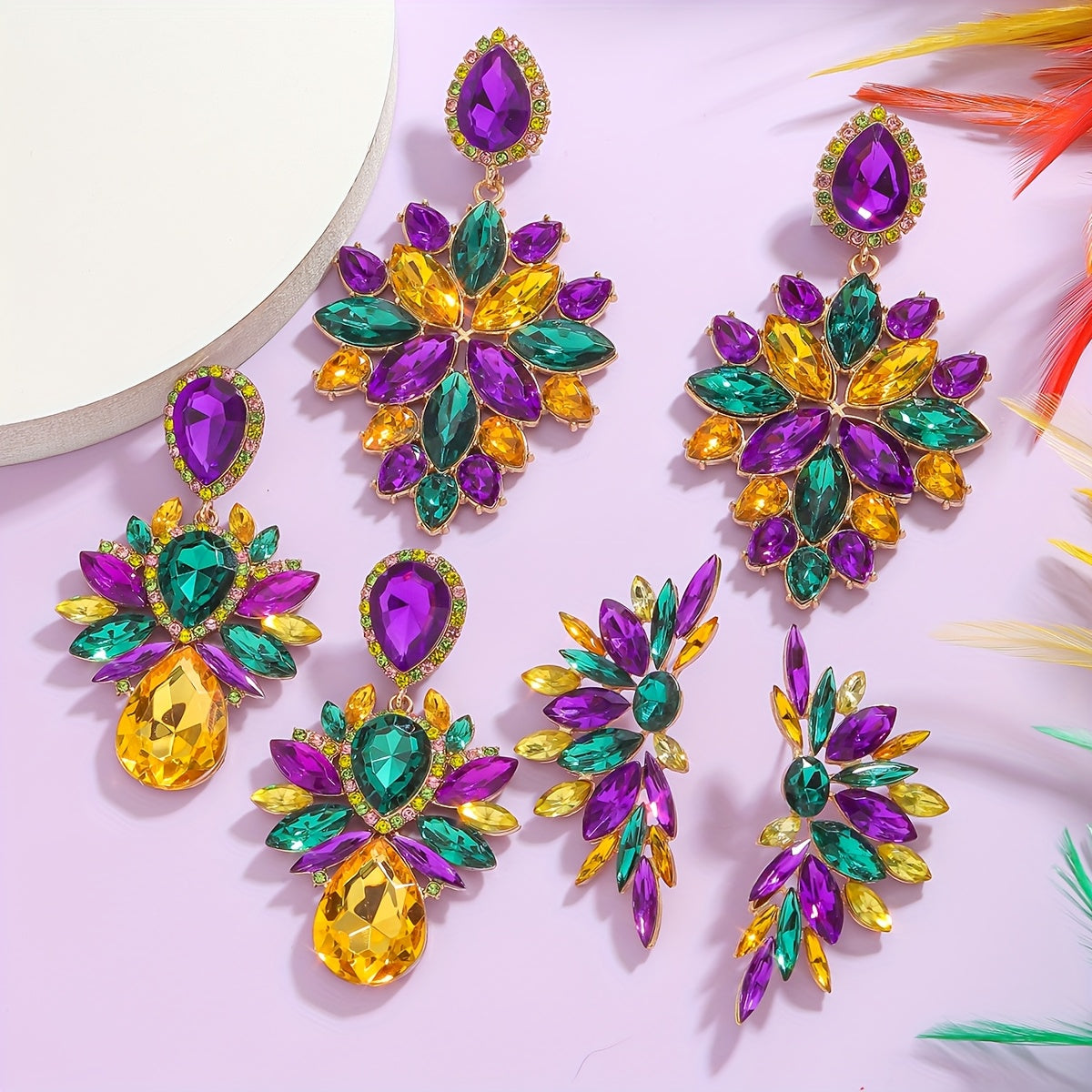 Pendientes bohemios con borlas y cristales en morado, verde y amarillo, joyería geométrica irregular para mujeres
