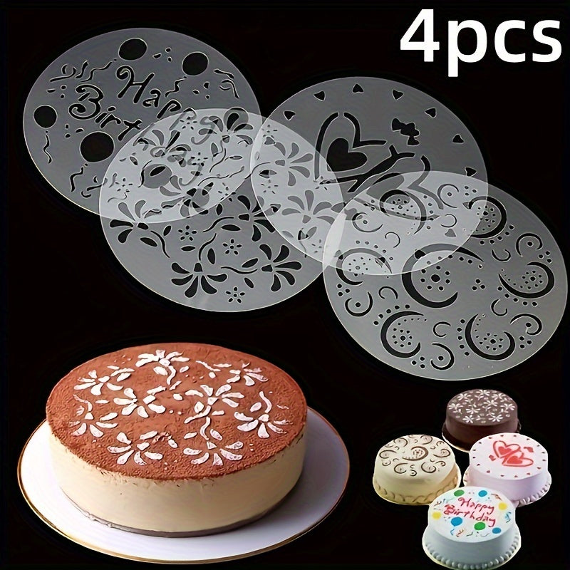 Cake Decoration Mold Set 4-Piece Plastic Templates for Cake and Dessert Decorating