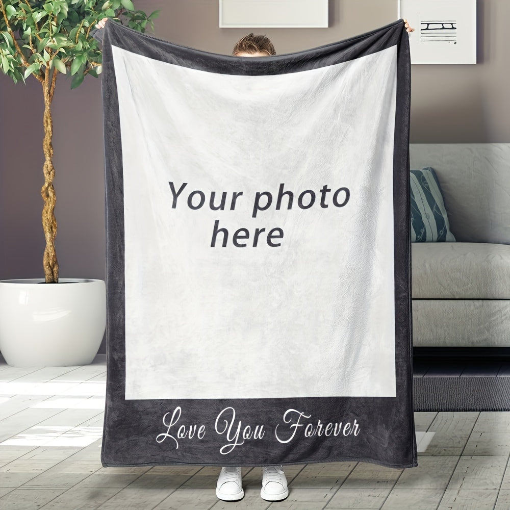 Personalized Photo Blanket with Message Soft Flannel Warm Throw for Couch Bed Office Camping