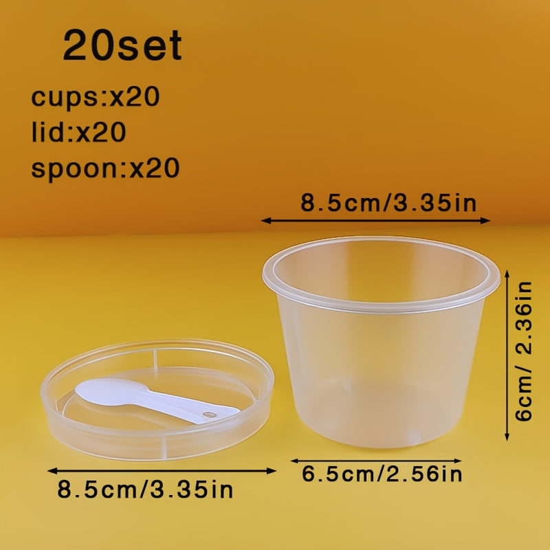 Set of 20 Reusable Plastic Dessert Cups with Lids and Spoons Leakproof BPA-Free