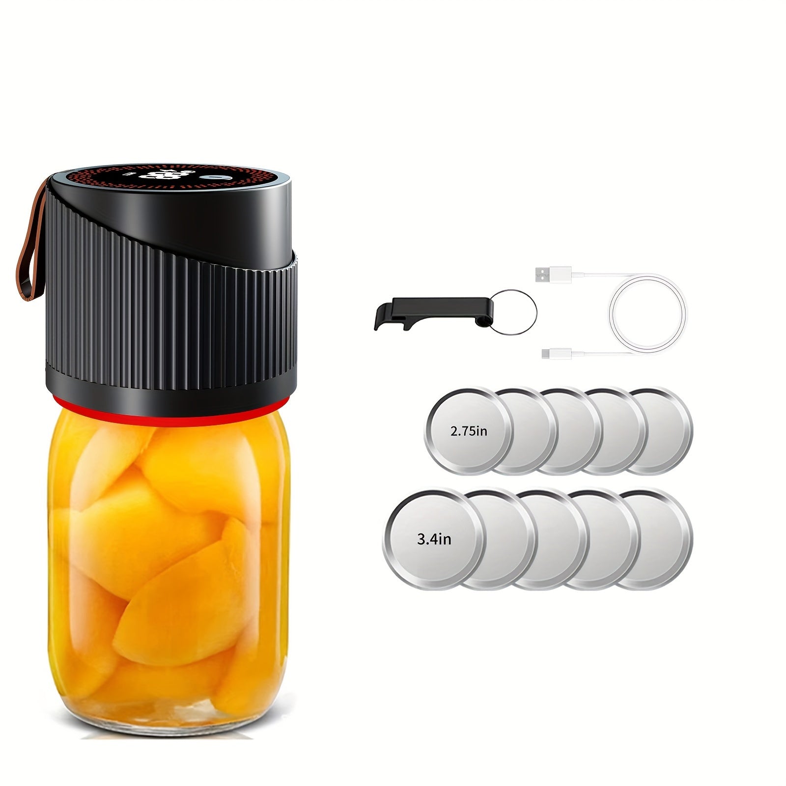 Mason jar vakuum yopishtiruvchi to'plami yangi oziq-ovqat saqlash va konservalash uchun, foydalanish oson va USB orqali qayta zaryadlanadi, oddiy va keng og'izli bankalar bilan mos keladi.