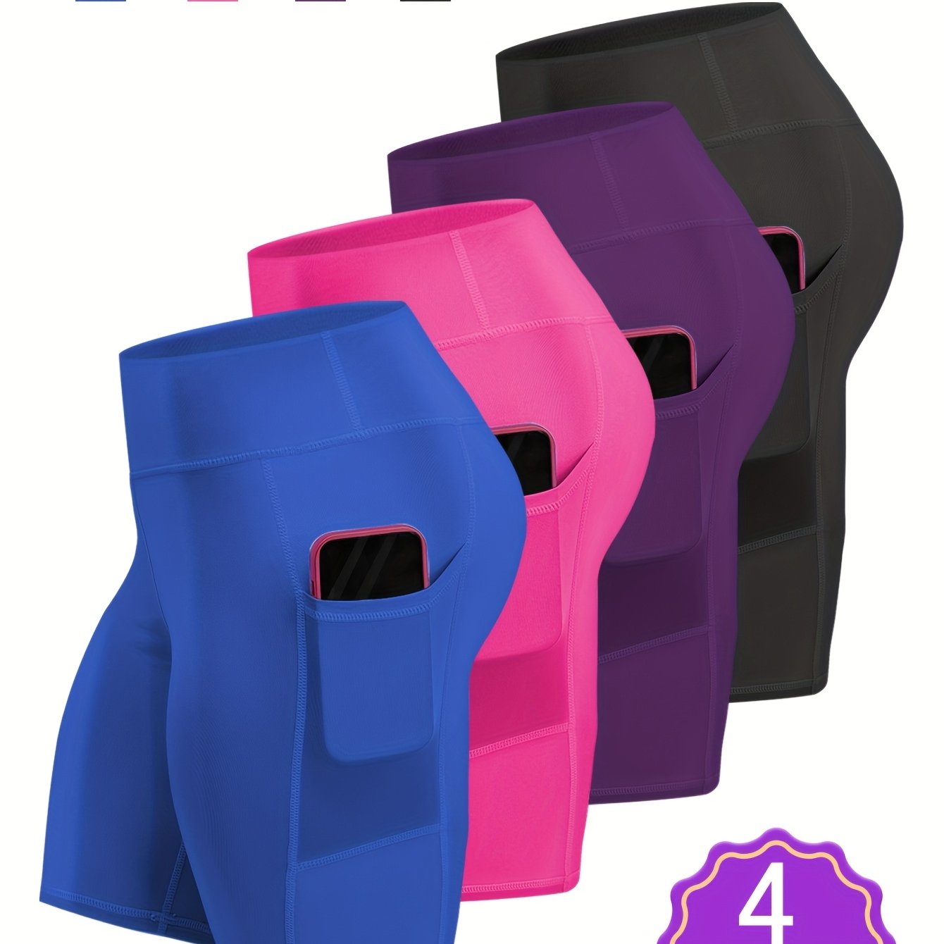 Women's Plus Size Yoga Shorts with Pockets Tummy Control Running Pants