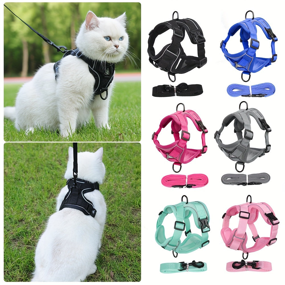 Breathable Reflective Vest-Style Cat Harness Set with Walking Rope for Outdoor Walks and Training