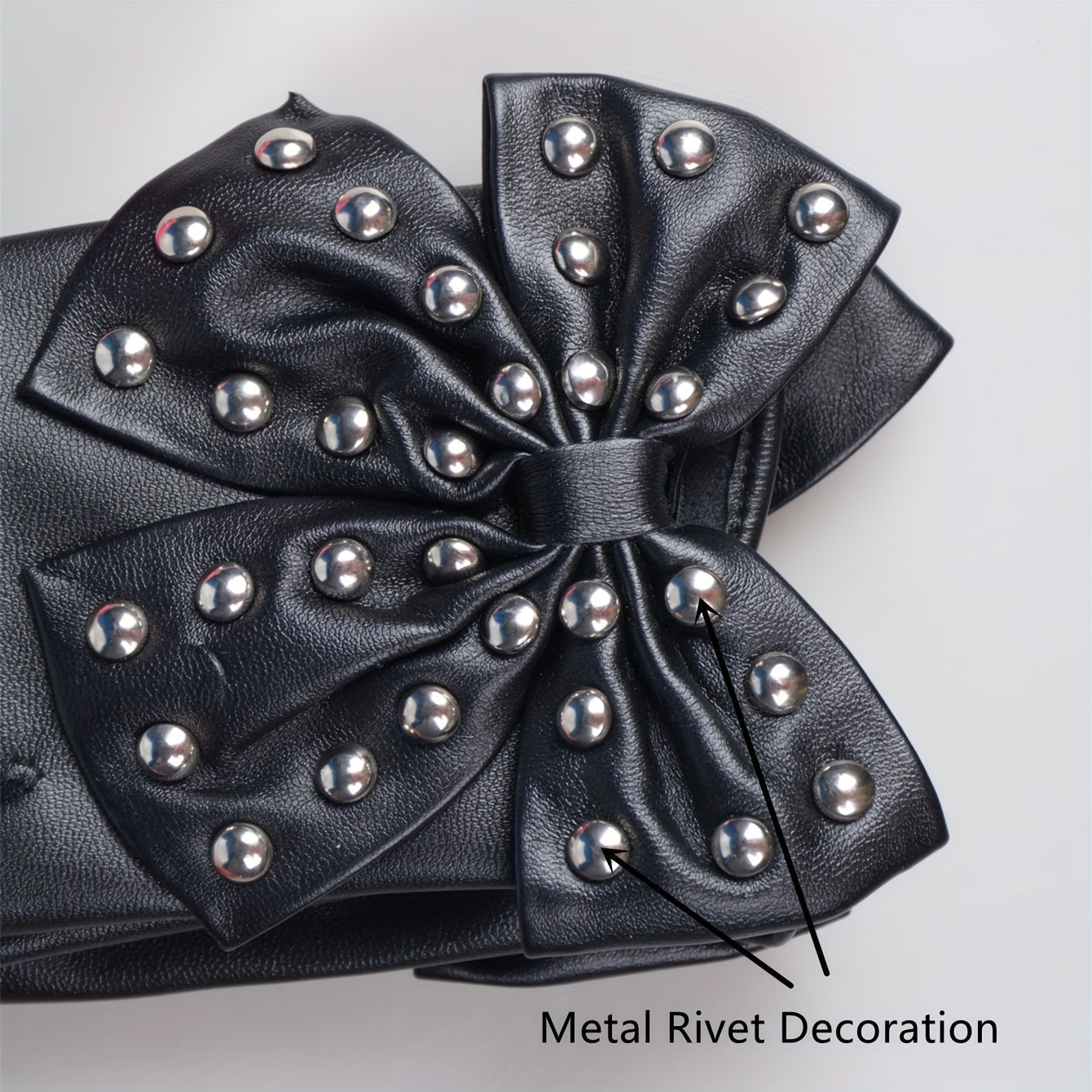 Women's Half Finger Rivet Bow PU Leather Gloves for Punk Dance and Hip Hop