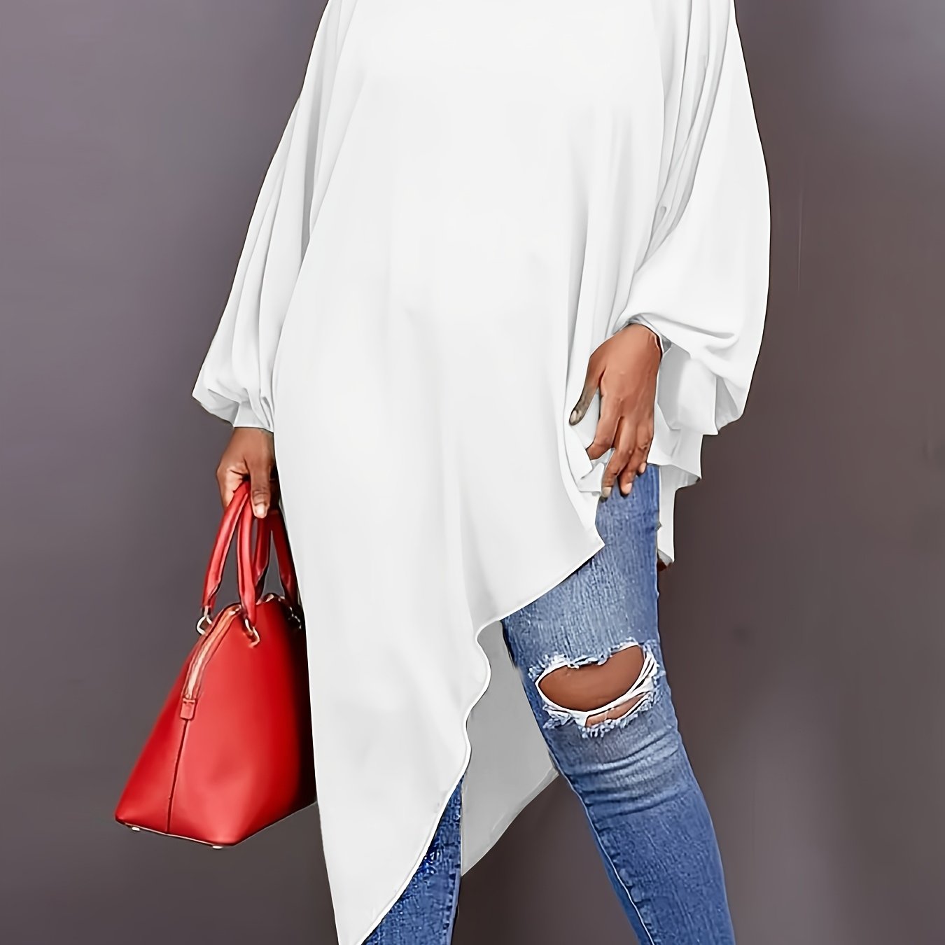 Plus Size Knit Top Asymmetrical High Stretch Yellow Casual Allseason