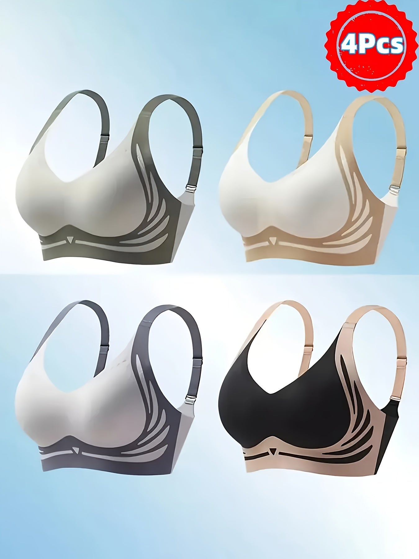 Plus Size Women's Summer Seamless Bra Set with Pattern and Color Block