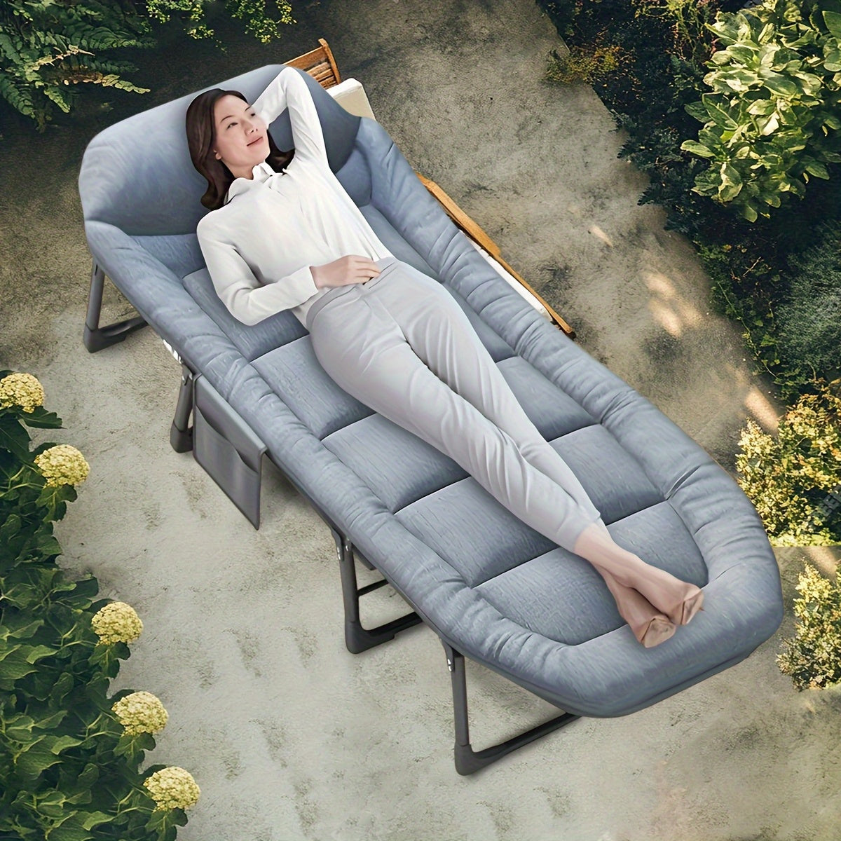 Foldable Single Sofa Bed for Camping Travel with Soft Cushions and Pillows