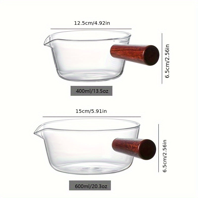Cookware Set with Redwood Handles 600ml and 400ml Glass Pots for Soup and Desserts