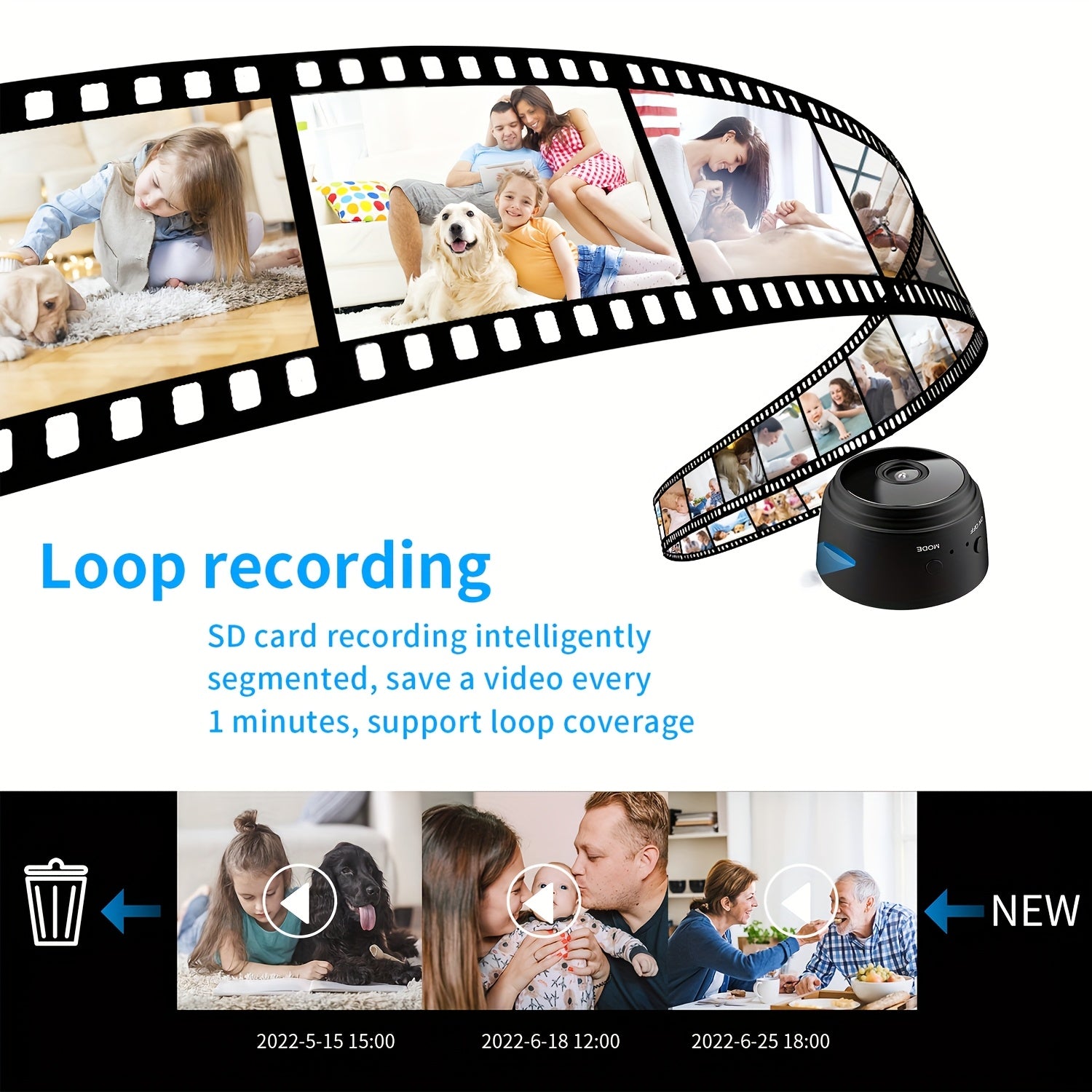 Wireless Indoor Outdoor Security Camera with Magnetic Base 2.4GHz WiFi Rechargeable Battery TF Card Slot